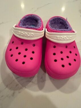 CROCS Kids Pink Clog with Purple Lining and White Strap